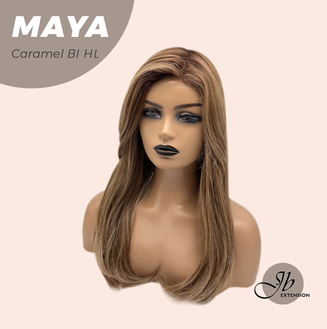 JBEXTENSION 22 Inches Caramel Blonde Highlight Women Fashion Full Machine Wig MAYA CARAMEL BLONDE HIGHLIGHT【PLUS PERMATEASE】【BENDY EAR TABS】