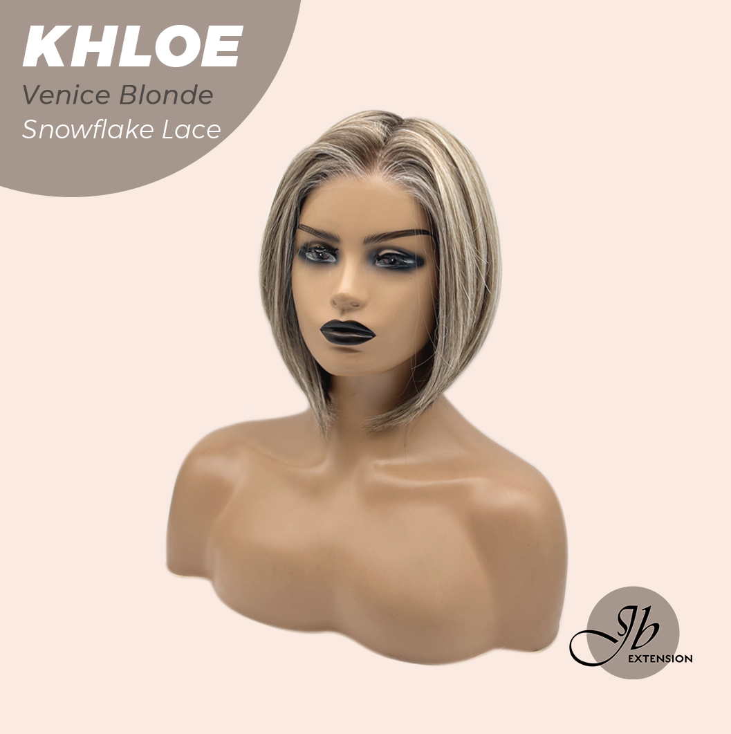JBEXTENSION 12 Inches Bob Cut Venice Blonde Pre-Cut Snowflake Lace Frontlace Glueless Wig KHLOE VENICE BLONDE【PERMATEASE】【BENDY EAR TABS】