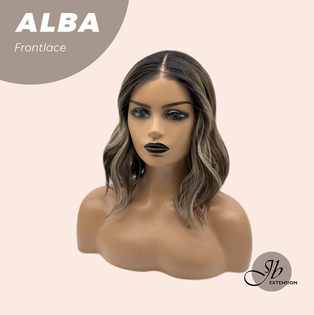 JBEXTENSION 12 Inches Wave Dark Brown with Blonde Highlight with Dark Root Pre-Cut Frontlace Glueless Wig ALBA