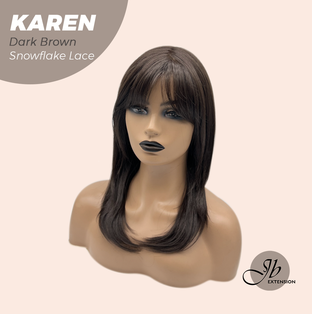 JBEXTENSION 18 Inches Dark Brown Pre-Cut T Part Snowflake Lace Frontlace Glueless Wig KAREN DARK BROWN【BENDY EAR TABS】