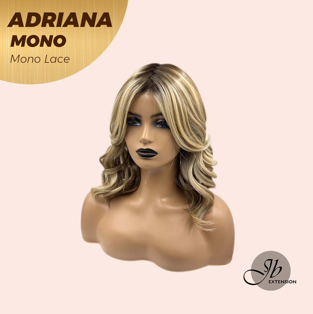 [PRE-ORDER] JBEXTENSION ADRIANA MONO Full Monofilament Handmade Full Lace Full Hand Tied Wig 14 Inches Blonde With Dark Root Wave Mono Lace Handmade Futura Fiber Wig With Anti-slip Silicone Strips Glueless Wig Adriana Mono【BENDY EAR TABS】