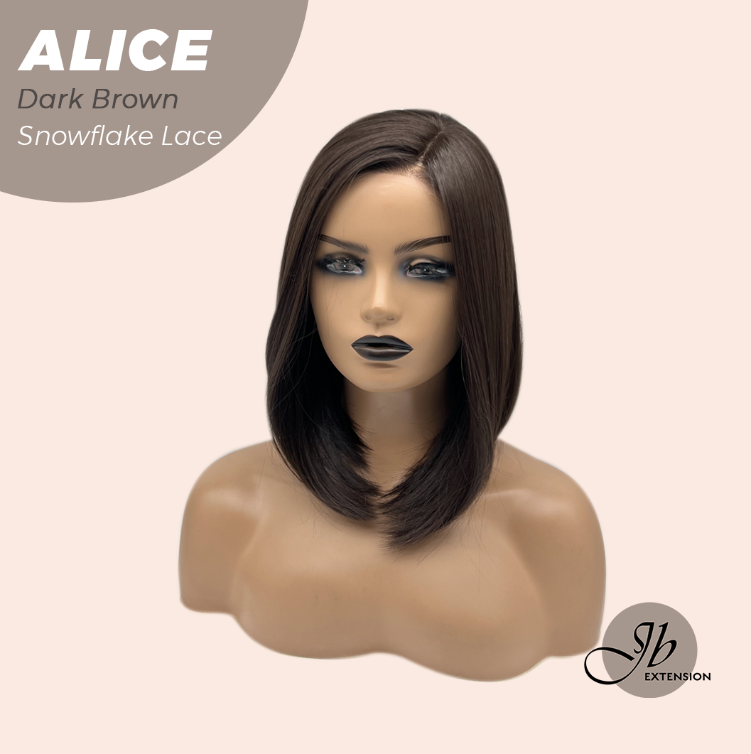 JBEXTENSION 12 Inches Dark Brown Pre-Cut Side Part Snowflake Lace Frontlace Glueless Wig ALICE DARK BROWN【BENDY EAR TABS】