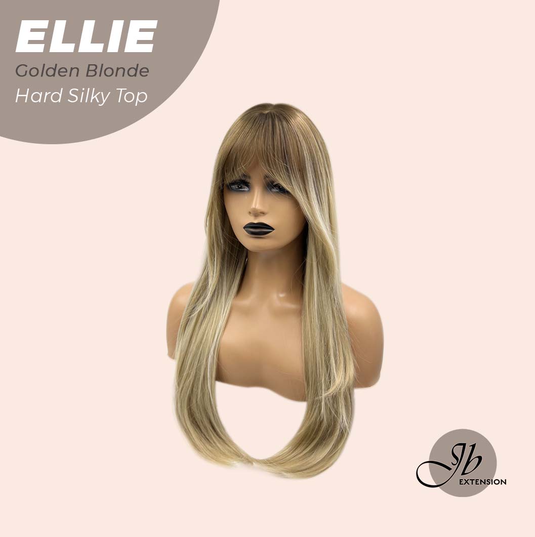 JBEXTENSION 26 Inches Scalpiana Golden Blonde Wolf Cut 3.5X4 Hard Silky Top Natural Scalp Effect Wig With Bangs ELLIE Golden BLONDE Silk Top