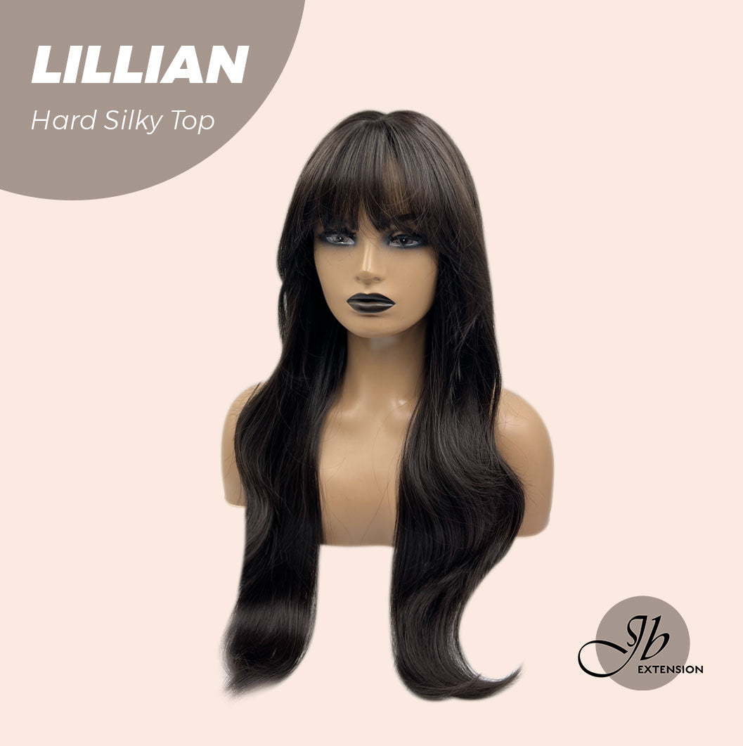 JBEXTENSION 26 Inches Scalpiana Tea Black Darkest Brown Curly 3.5X4 Hard Silky Top Natural Scalp Effect Wig LILLIAN