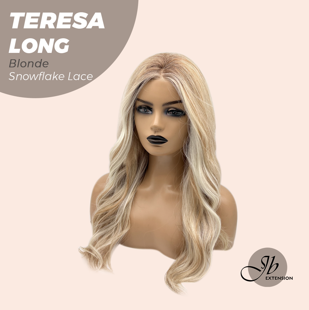 JBEXTENSION 22 Inches Long Blonde Pre-Cut Snowflake Lace Frontlace Glueless Wig TERESA LONG BLONDE【PERMATEASE】【BENDY EAR TABS】- S/M