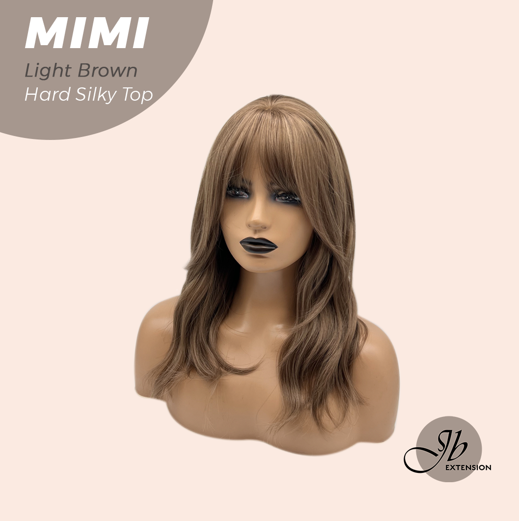 HOT OF SEASON - 16 Inches Scalpiana 3.5X4 Hard Silky Top Natural Scalp Effect Light Brown Body Wave Wig With Bangs Wig MIMI SILK TOP LIGHT BROWN
