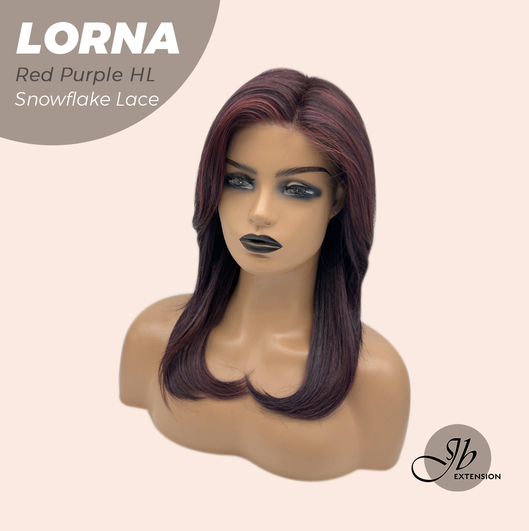 [PRE-ORDER] JBEXTENSION 18 Inches Red Purple Highlight Curly Pre-Cut Snowflake Lace Frontlace Glueless Wig LORNA SNOWFLAKE RED PURPLE HIGHLIGHT【PERMATEASE】【BENDY EAR TABS】