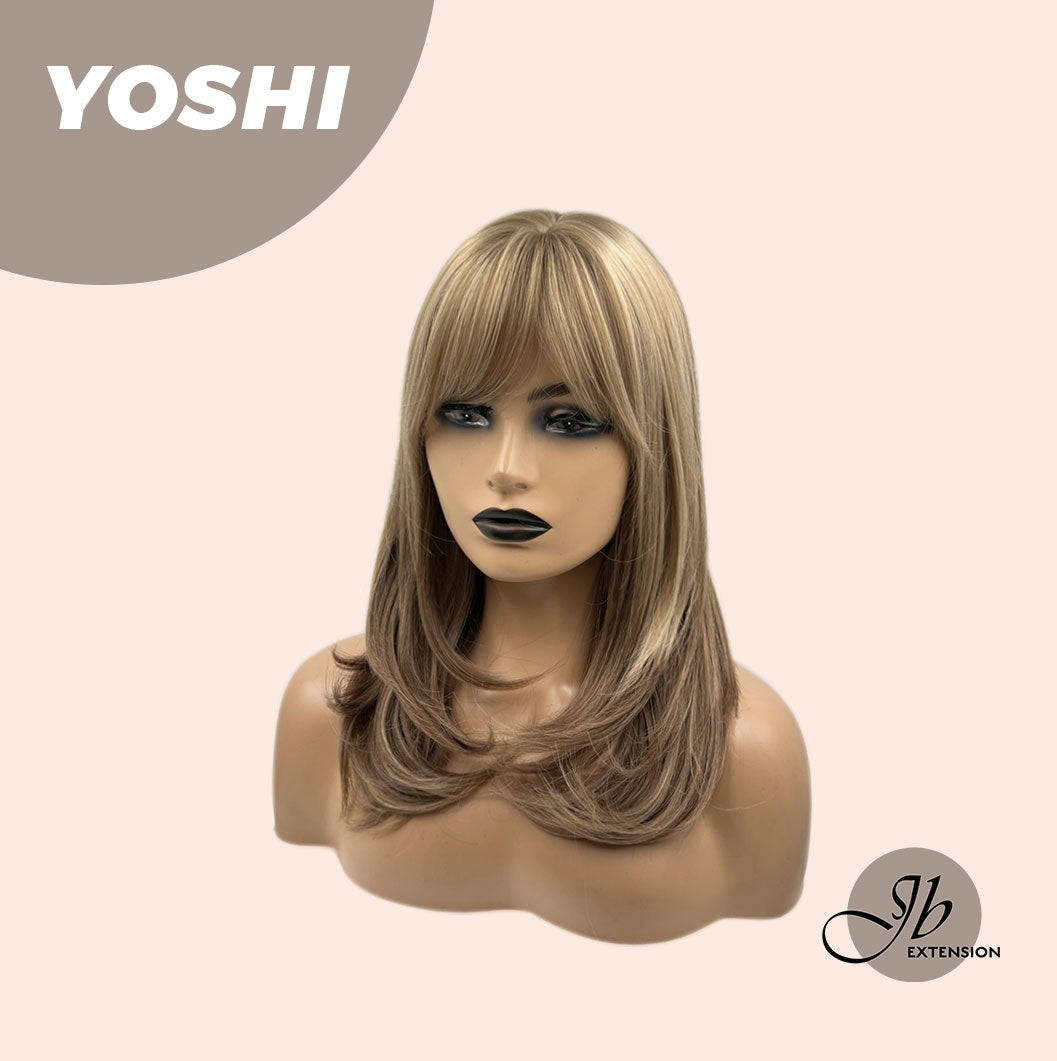 JBEXTENSION 18 Inches Hush Cut Mix Brown Wig With Wispy Bangs YOSHI