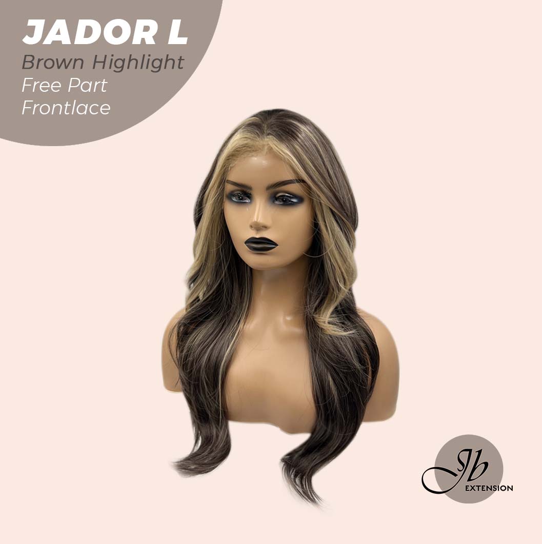 JBEXTENSION 24 Inches Brown Highlight Curly Lace Front Wig.Pre Plucked 13*4 HD Transparent Lace Frontal Handmade Futura Fiber Swiss Lace Synthetic Fiber Pre-Cut Lace Glueless Wig JADOR L BROWN HIGHLIGHT