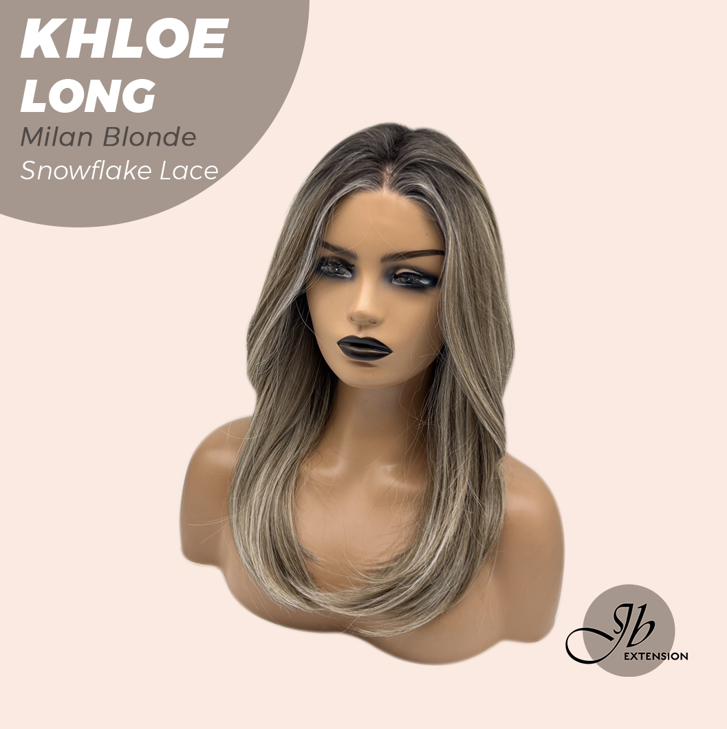 JBEXTENSION 18 Inches Milan Blonde Pre-Cut Snowflake Lace Frontlace Glueless Wig KHLOE LONG MILAN BLONDE【PERMATEASE】【BENDY EAR TABS】- M/L