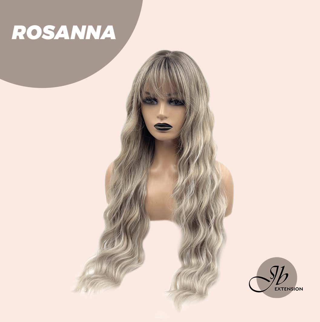 JBEXTENSION 28 Inches Long Body Wave Mix Grey Blonde Wig With Bangs ROSANNA
