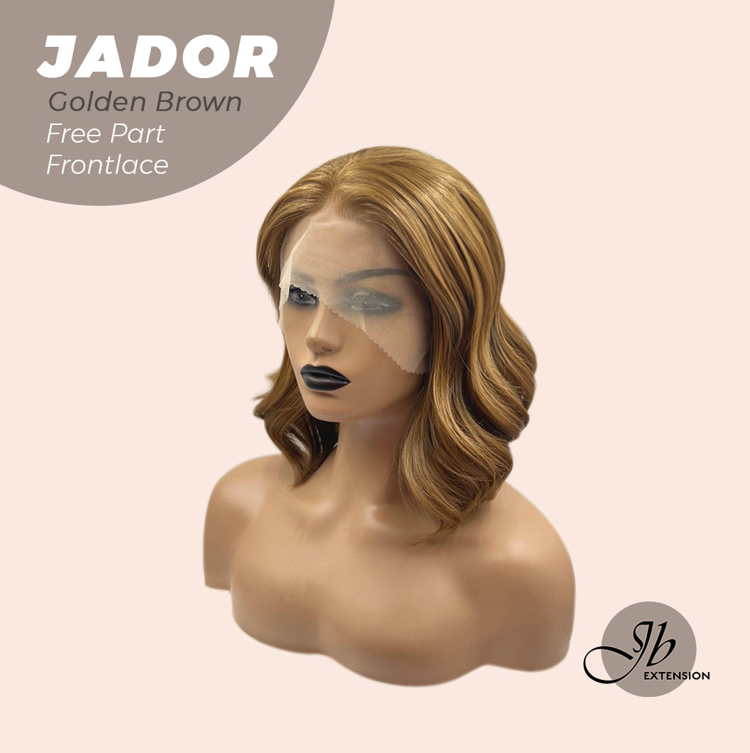 JBEXTENSION 10 Inches Golden Brown Curly Lace Front Wig.Pre Plucked 13*3 HD Transparent Lace Frontal Handmade Futura Fiber Swiss Lace Synthetic Fiber Glueless Wig JADOR GOLDEN BROWN