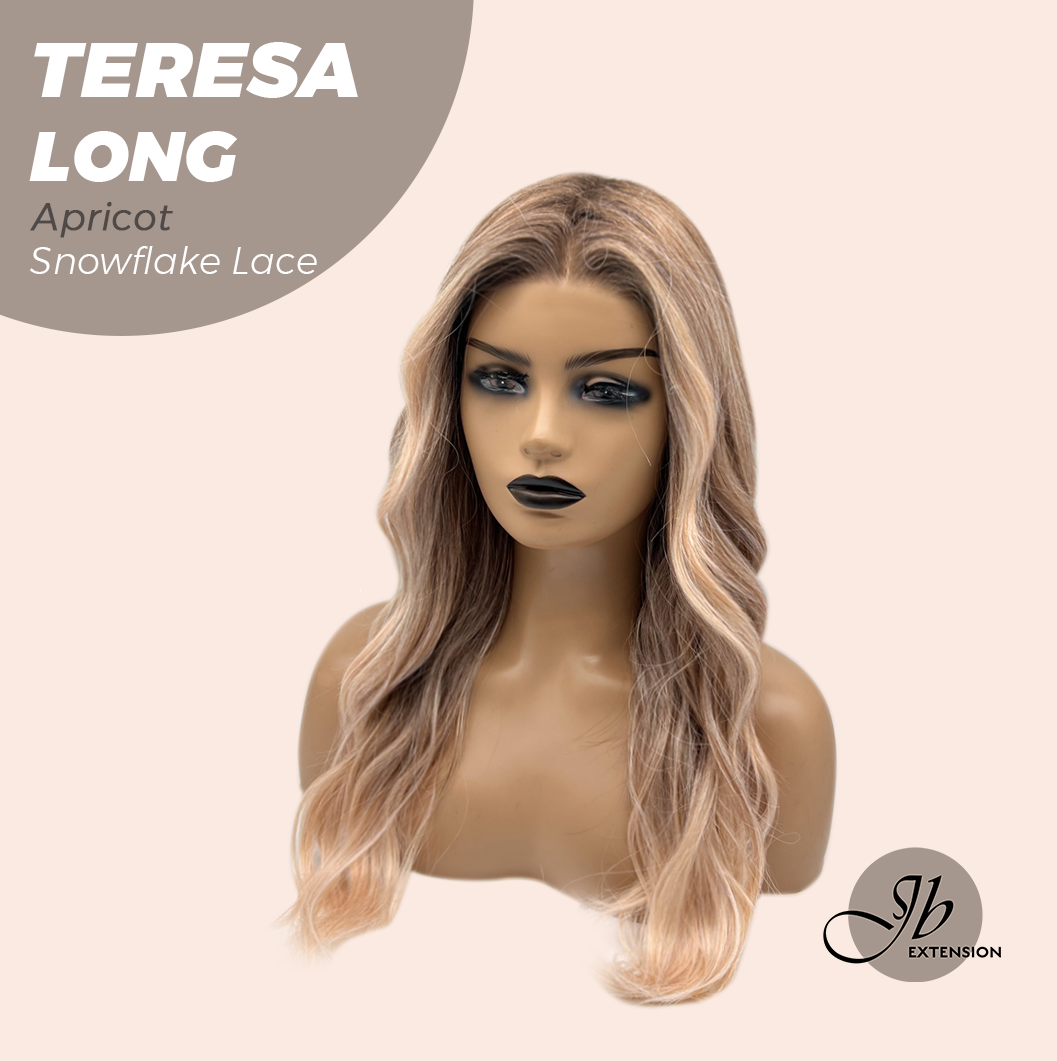 JBEXTENSION 22 Inches Long Apricot Pre-Cut Snowflake Lace Frontlace Glueless Wig TERESA LONG APRICOT【PERMATEASE】【BENDY EAR TABS】