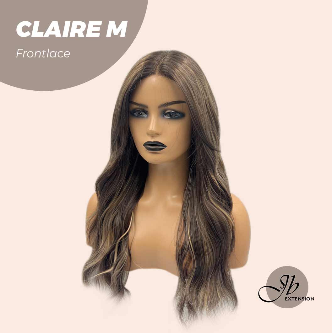 CLAIRE LACE M - 22 Inches Body Wave Brown With Highlight Pre-Cut Frontlace Glueless Wig