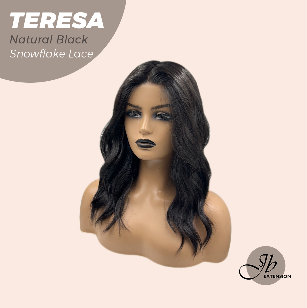 JBEXTENSION 18 Inches Natural Black Pre-Cut Snowflake Lace Frontlace Glueless Wig TERESA NATURAL BLACK【PERMATEASE】【BENDY EAR TABS】