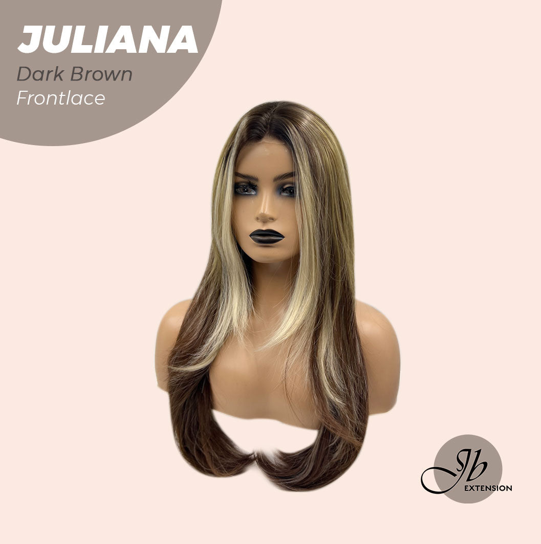 JBEXTENSION 26 Inches Wolf Cut Brown With Highlight Frontlace Glueless Wig JULIANA DARK BROWN