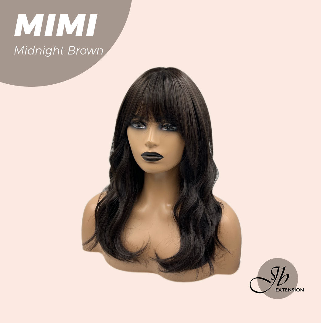 JBEXTENSION 18 Inches Midnight Brown( Black/Brown) Body Wave With Full Bangs Wig MIMI MIDNIGHT BROWN