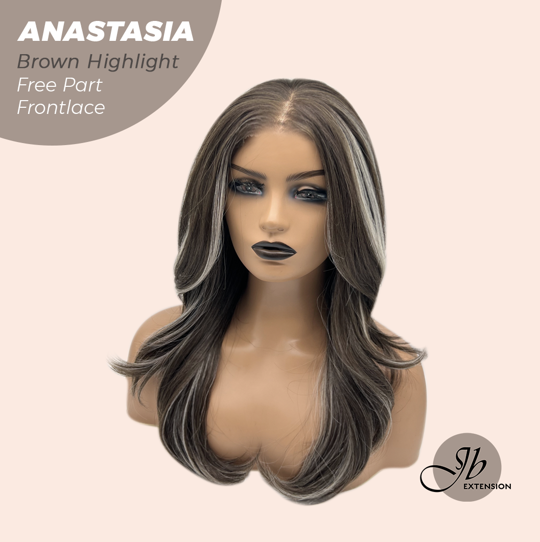 JBEXTENSION 20 Inches Brown Highlight Curly Pre-Cut 13X3 Lace Free Part Frontlace Glueless Wig ANASTASIA BROWN HIGHLIGHT