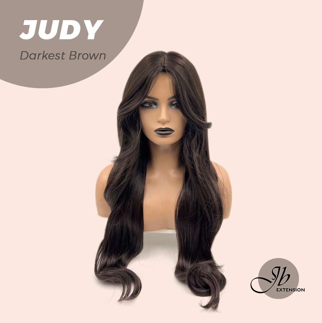 JBEXTENSION 26 Inches Long Curly Tea Black Darkest Brown Color Wig JUDY DARKEST BROWN