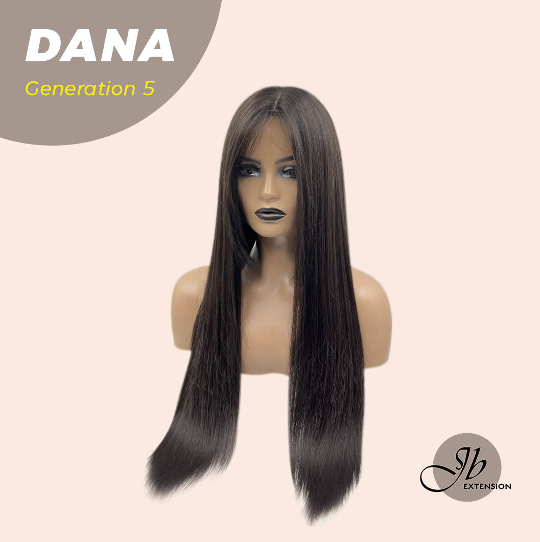 JBEXTENSION GENERATION FIVE 28 Inches Long Tea Black Darkest Brown Straight Wig With Bangs DANA G5