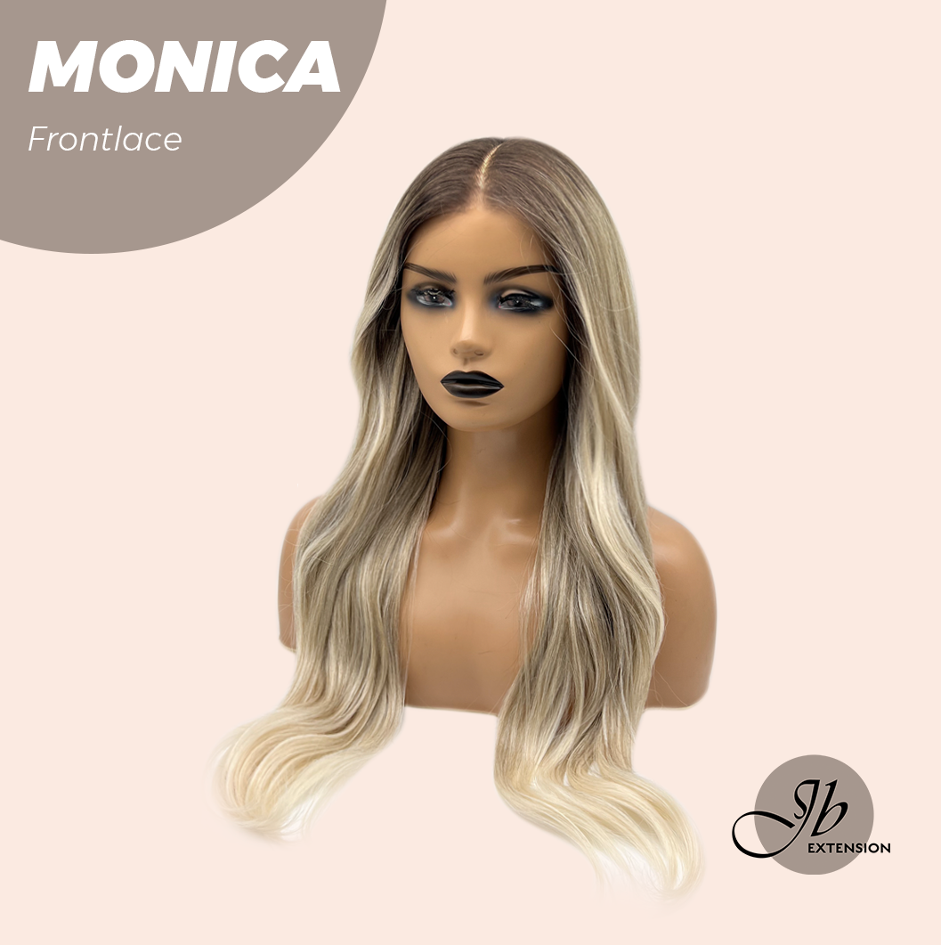 JBEXTENSION 26 Inches Curly Ash Blonde with Dark Root Pre-Cut Frontlace Glueless Wig MONICA