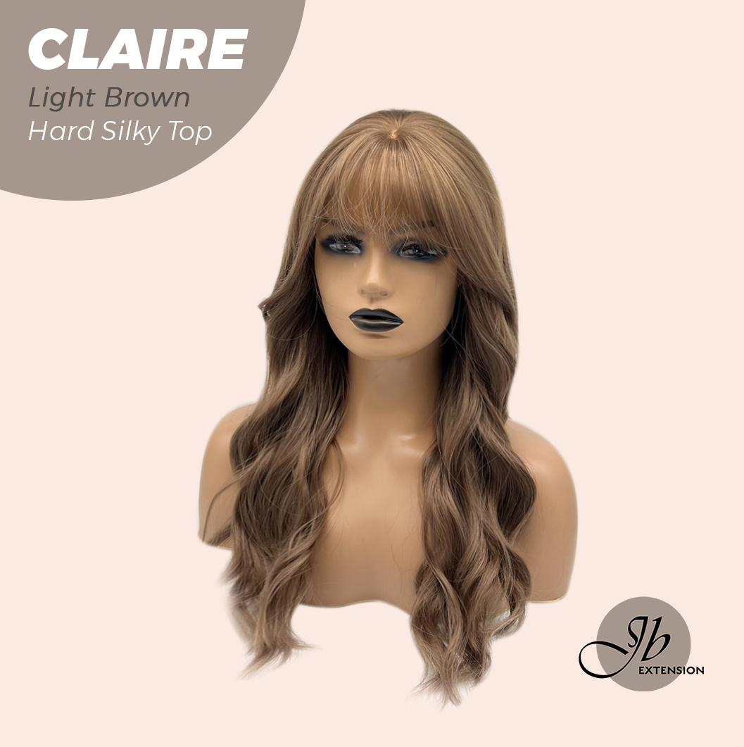 JBEXTENSION 22 Inches Scalpiana Light Brown 3.5X4 Hard Silky Top Natural Scalp Effect Women Wig With Bangs CLAIRE SILKY TOP LIGHT BROWN