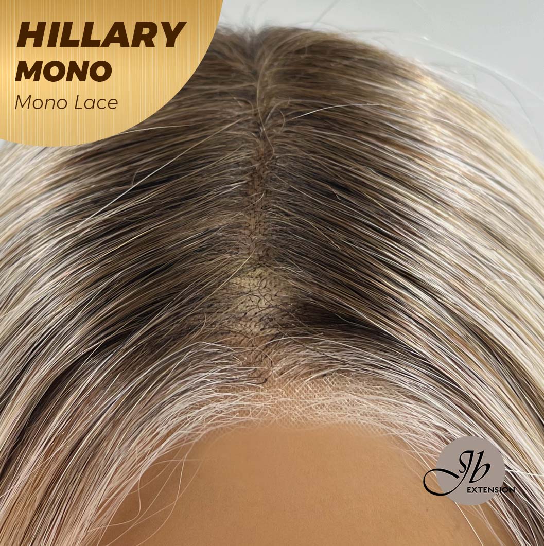 JBEXTENSION HILLARY MONO Monofilament Handmade Wig 6X5 Full Monofilament Hand Tied Top Wig 16 Inches Blonde With Dark Root Straight Mono Lace Wig With Anti-slip Silicone Strips Glueless Wig Hillary Mono【BENDY EAR TABS】