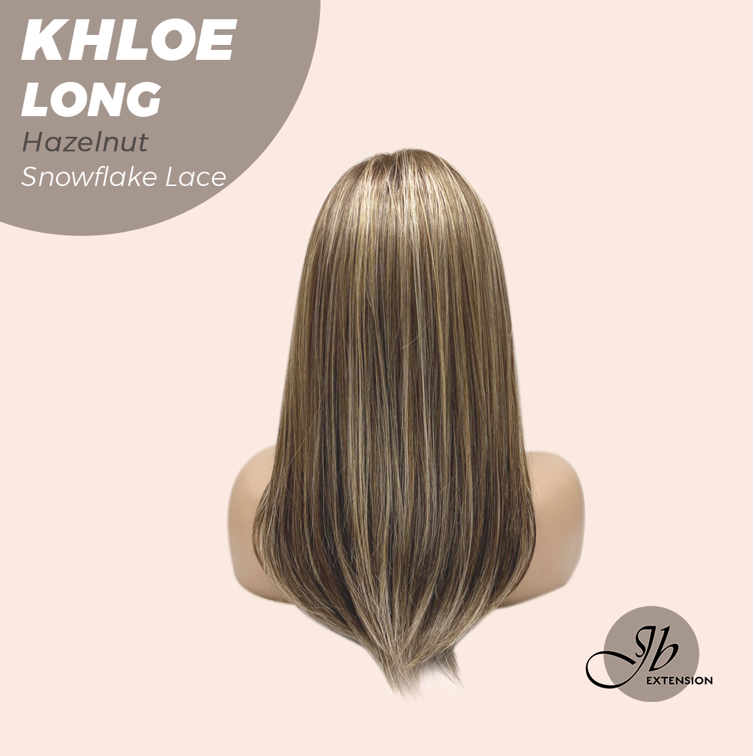 JBEXTENSION 18 Inches Hazelnut Blonde Highlight Pre-Cut Snowflake Lace Frontlace Glueless Wig KHLOE LONG HAZELNUT【PERMATEASE】【BENDY EAR TABS】- S/M