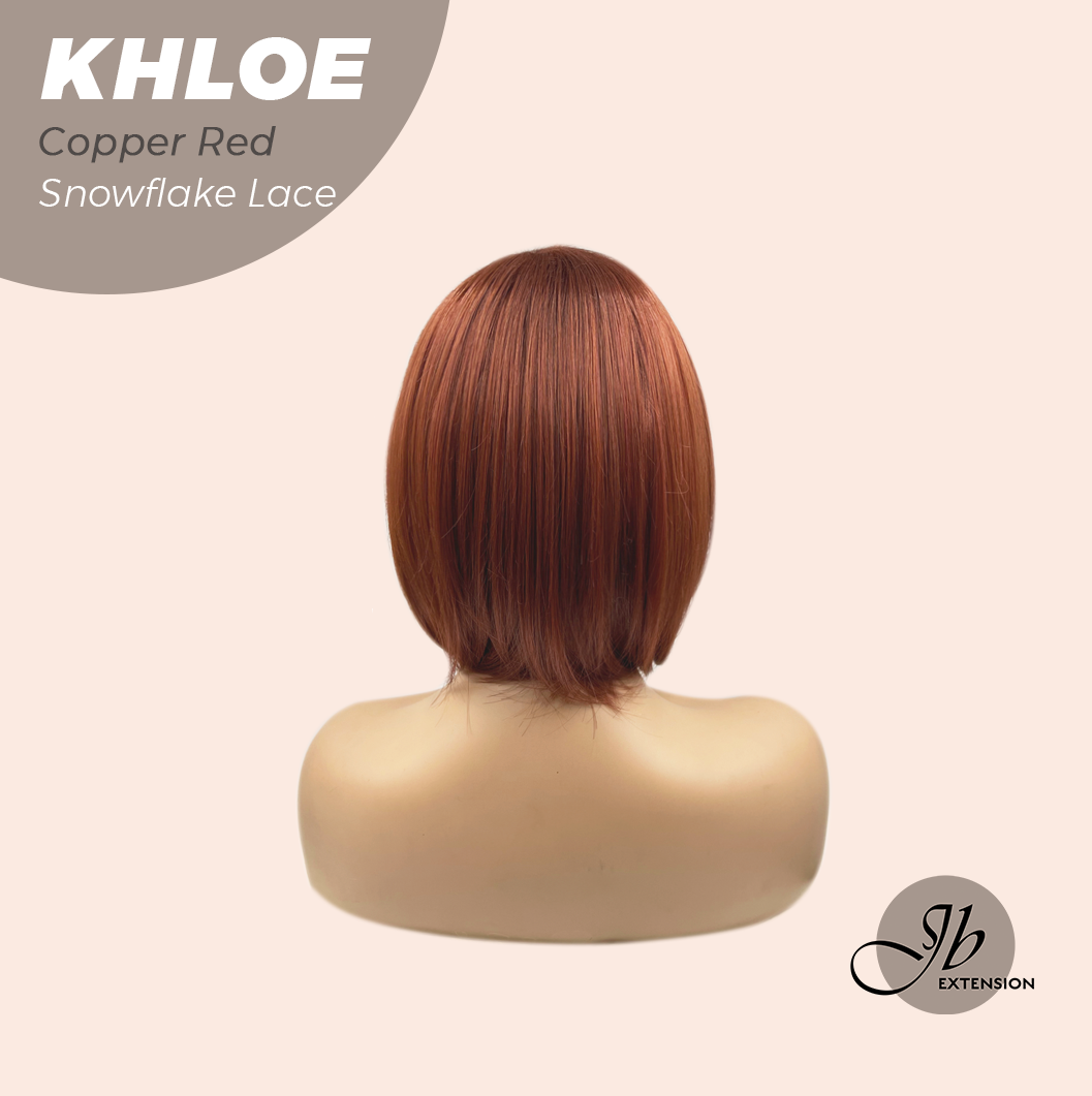 JBEXTENSION 12 Inches Bob Cut Copper Red Pre-Cut Snowflake Lace Frontlace Glueless Wig KHLOE COPPER RED【PERMATEASE】【BENDY EAR TABS】