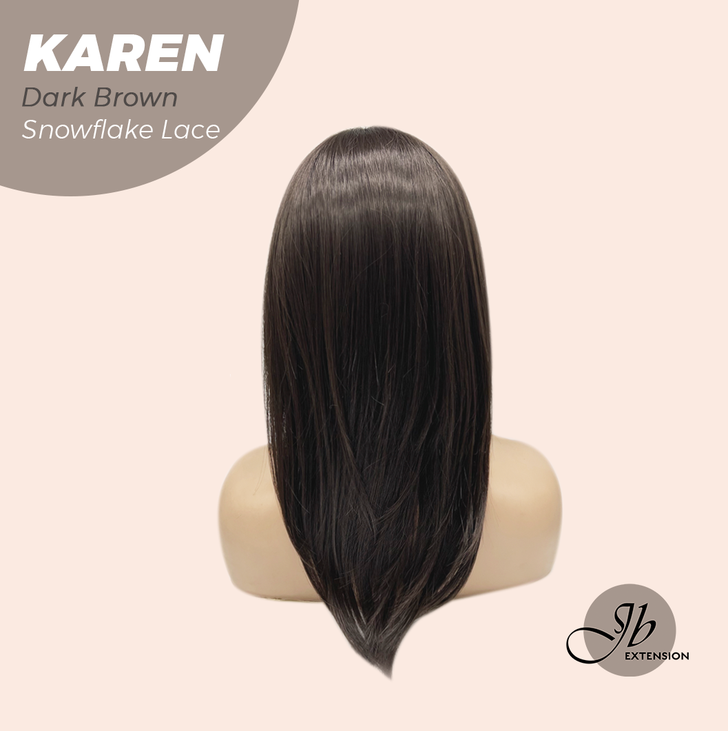 JBEXTENSION 18 Inches Dark Brown Pre-Cut T Part Snowflake Lace Frontlace Glueless Wig KAREN DARK BROWN【BENDY EAR TABS】