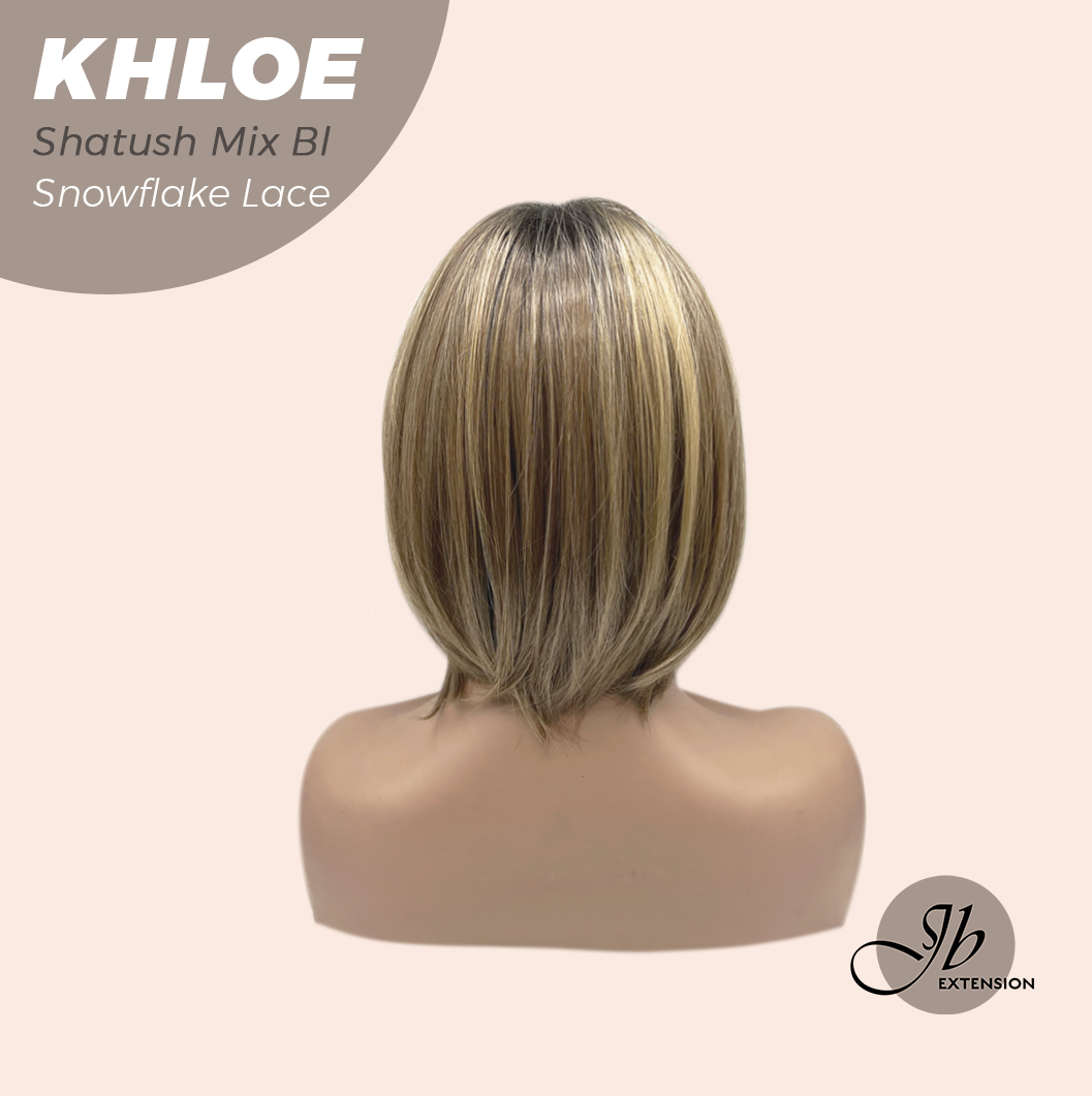 JBEXTENSION 12 Inches Bob Cut Shatush Mix Blonde Pre-Cut Snowflake Lace Frontlace Glueless Wig KHLOE SHATUSH MIX BLONDE【PERMATEASE】【BENDY EAR TABS】- M/L