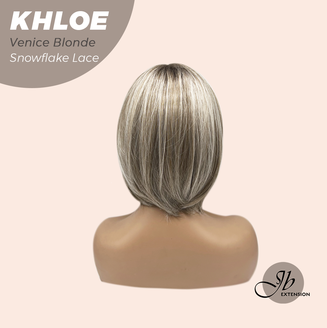JBEXTENSION 12 Inches Bob Cut Venice Blonde Pre-Cut Snowflake Lace Frontlace Glueless Wig KHLOE VENICE BLONDE【PERMATEASE】【BENDY EAR TABS】