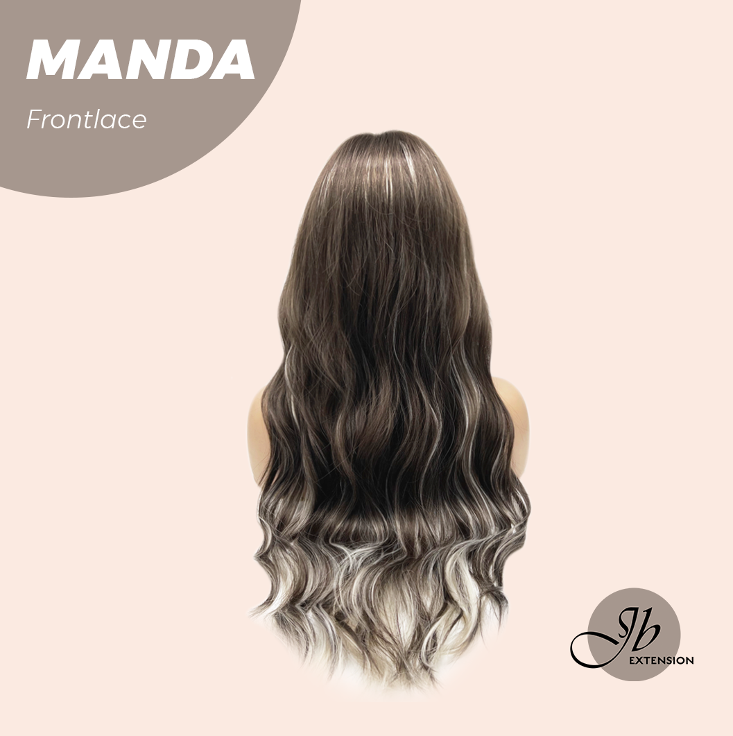 JBEXTENSION 26 Inches Wave Brown with Grey Highlight Pre-Cut Frontlace Glueless Wig MANDA LACE