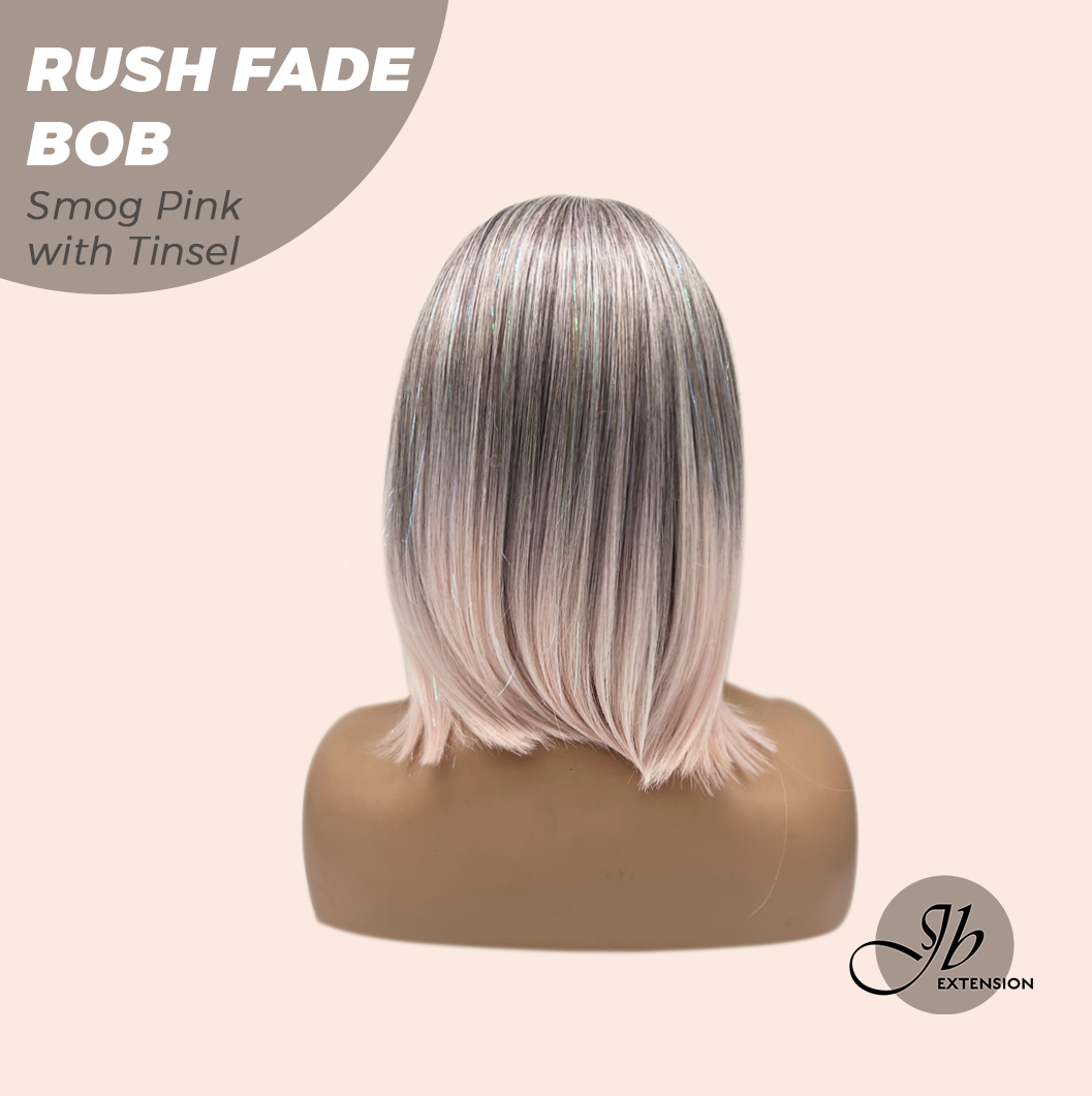 JBEXTENSION 12 Inches Short Hair Smog Pink with Tinsel Headband Wig RUSH FADE BOB - SMOG PINK WITH TINSEL