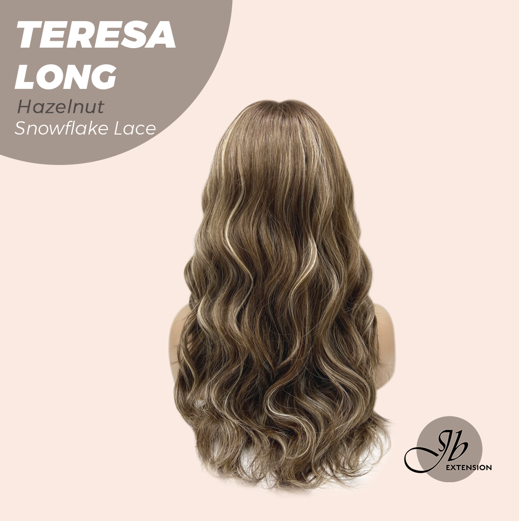 JBEXTENSION 22 Inches Long Hazelnut Pre-Cut Snowflake Lace Frontlace Glueless Wig TERESA LONG HAZELNUT【PERMATEASE】【BENDY EAR TABS】- M/L