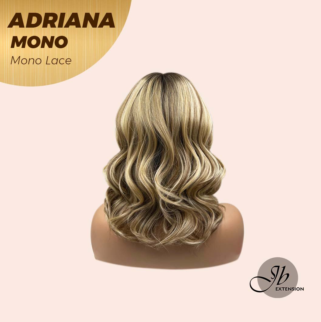 [PRE-ORDER] JBEXTENSION ADRIANA MONO Full Monofilament Handmade Full Lace Full Hand Tied Wig 14 Inches Blonde With Dark Root Wave Mono Lace Handmade Futura Fiber Wig With Anti-slip Silicone Strips Glueless Wig Adriana Mono【BENDY EAR TABS】