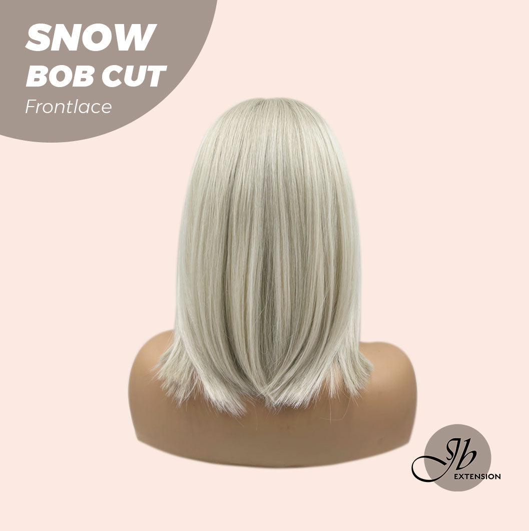 JBEXTENSION 14 Inches Bob Cut White Grey Pre-Cut Frontlace Glueless Wig SNOW BOB CUT
