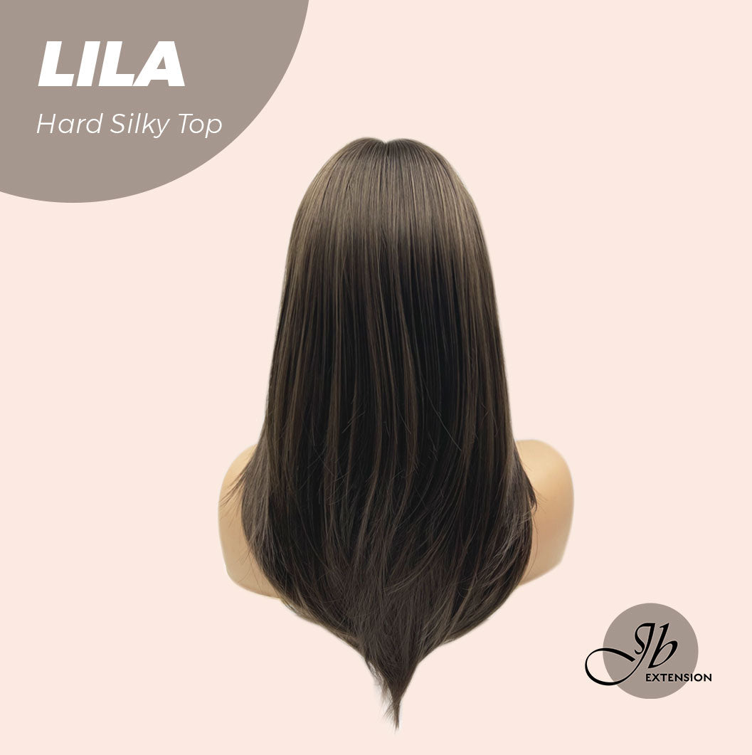 Rachel's Pick-20 Inches Scalpiana Cold Brown Wolf Cut 3.5X4 Hard Silky Top Natural Scalp Effect Wig With Bangs LILA