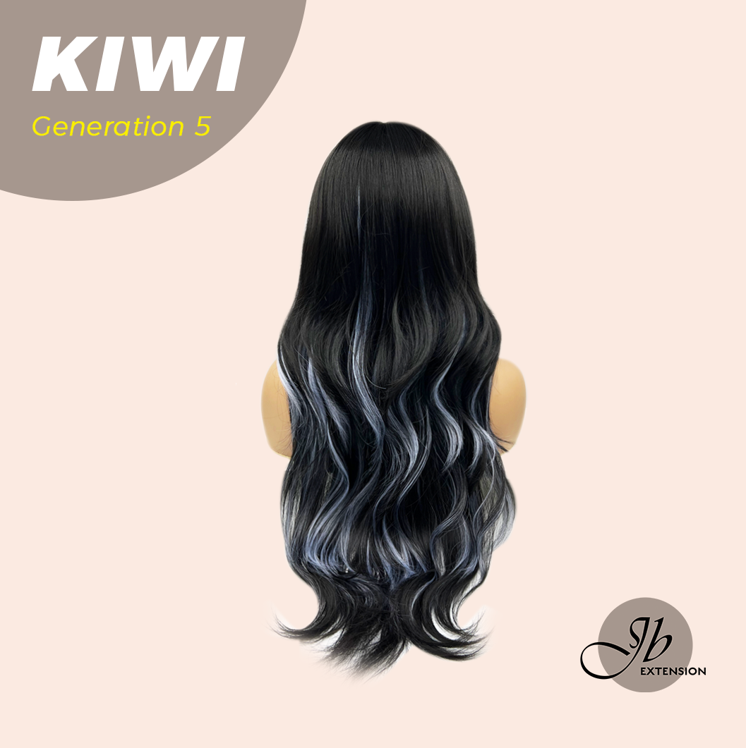 JBEXTENSION GENERATION FIVE 28 Inches Long Wave Black With Blue Highlight Wig KIWI G5