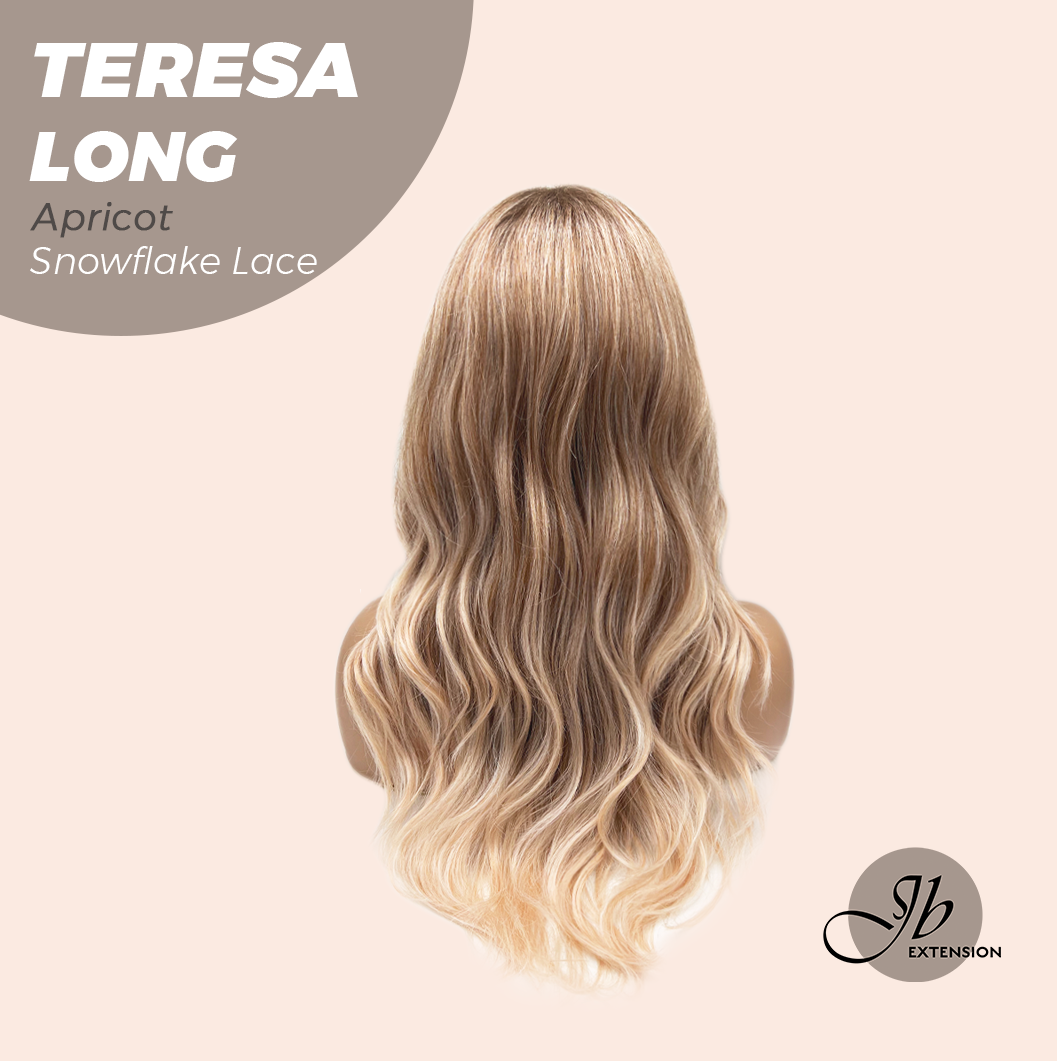 JBEXTENSION 22 Inches Long Apricot Pre-Cut Snowflake Lace Frontlace Glueless Wig TERESA LONG APRICOT【PERMATEASE】【BENDY EAR TABS】