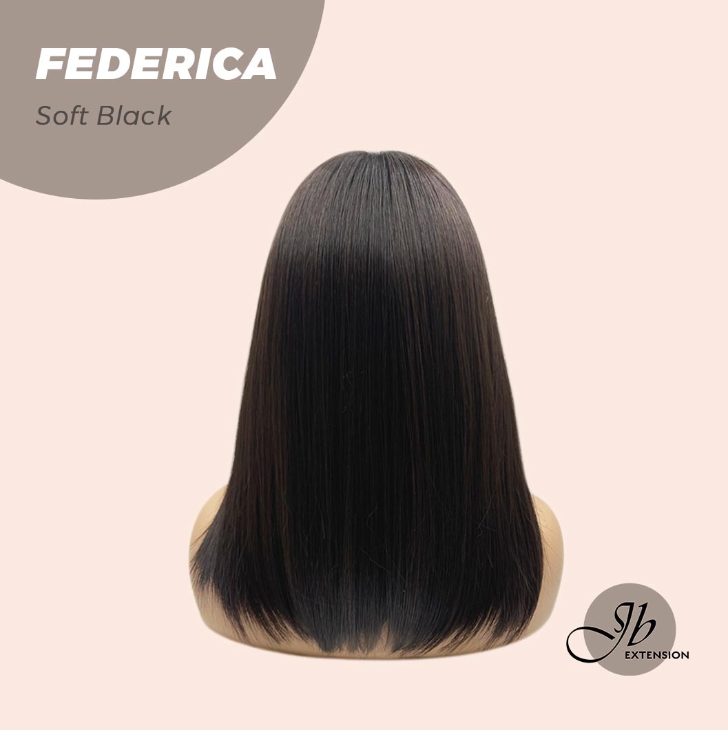 JBEXTENSION 16 Inches Short Bob Cut Soft Black Wig With Bangs FEDERICA SOFT BLACK