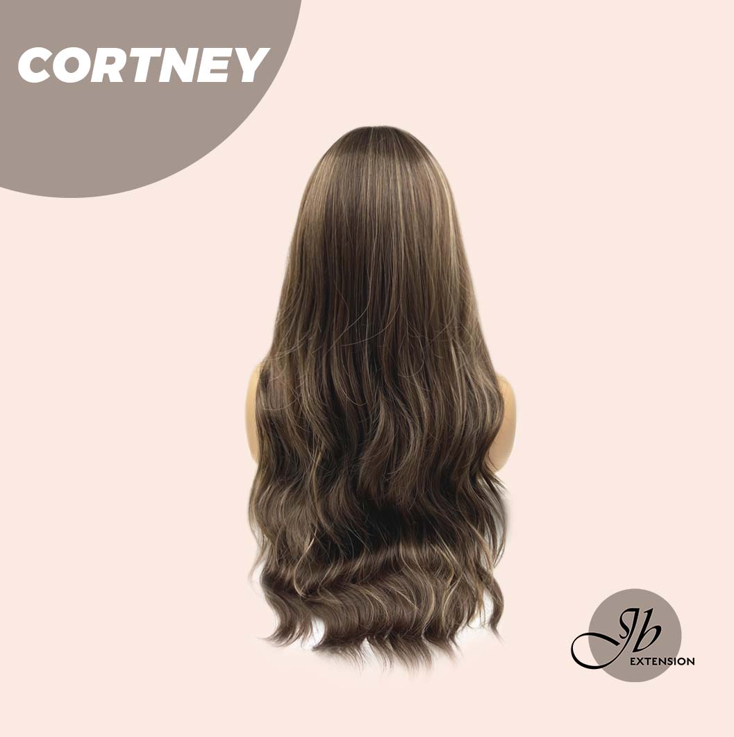 JBEXTENSION 26 Inches Brown With Highlight Wave Wig With Bangs CORTNEY