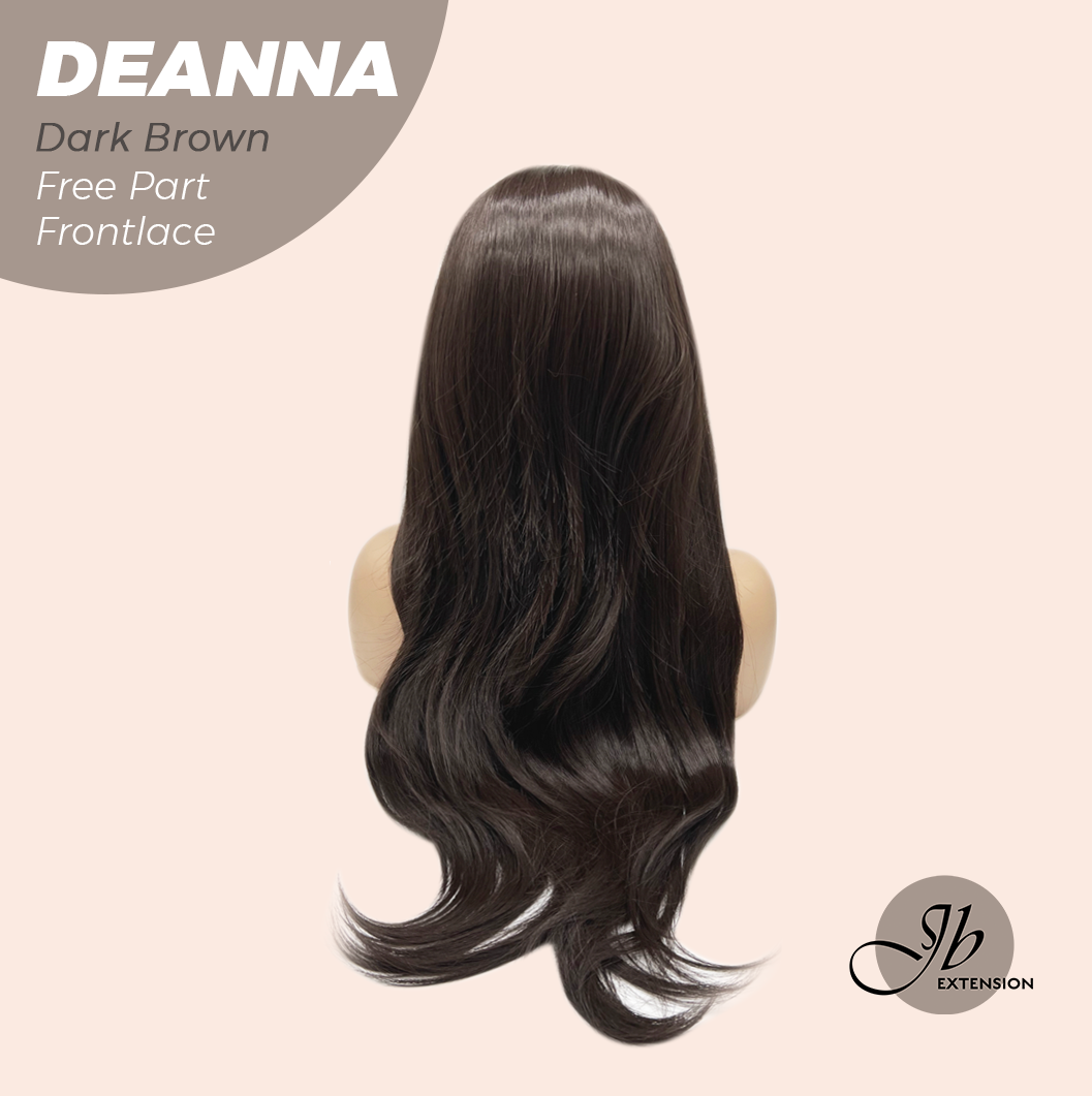 JBEXTENSION 28 Inches Long Dark Brown Curly Pre-Cut Free Part Frontlace Glueless Wig DEANNA DARK BROWN