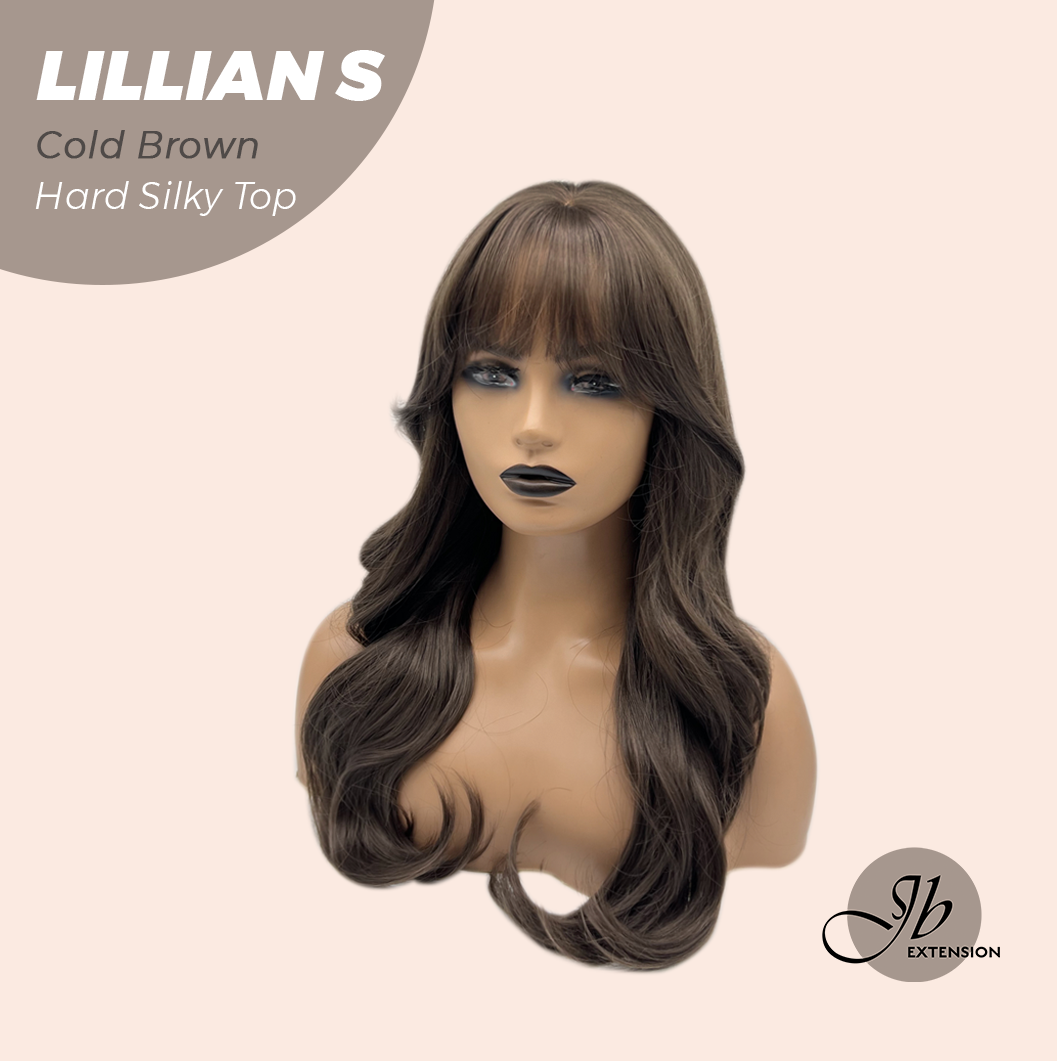 JBEXTENSION 22 Inches Scalpiana Cold Brown Curly 3.5X4 Hard Silky Top Natural Scalp Effect Wig LILLIAN S COLD BROWN