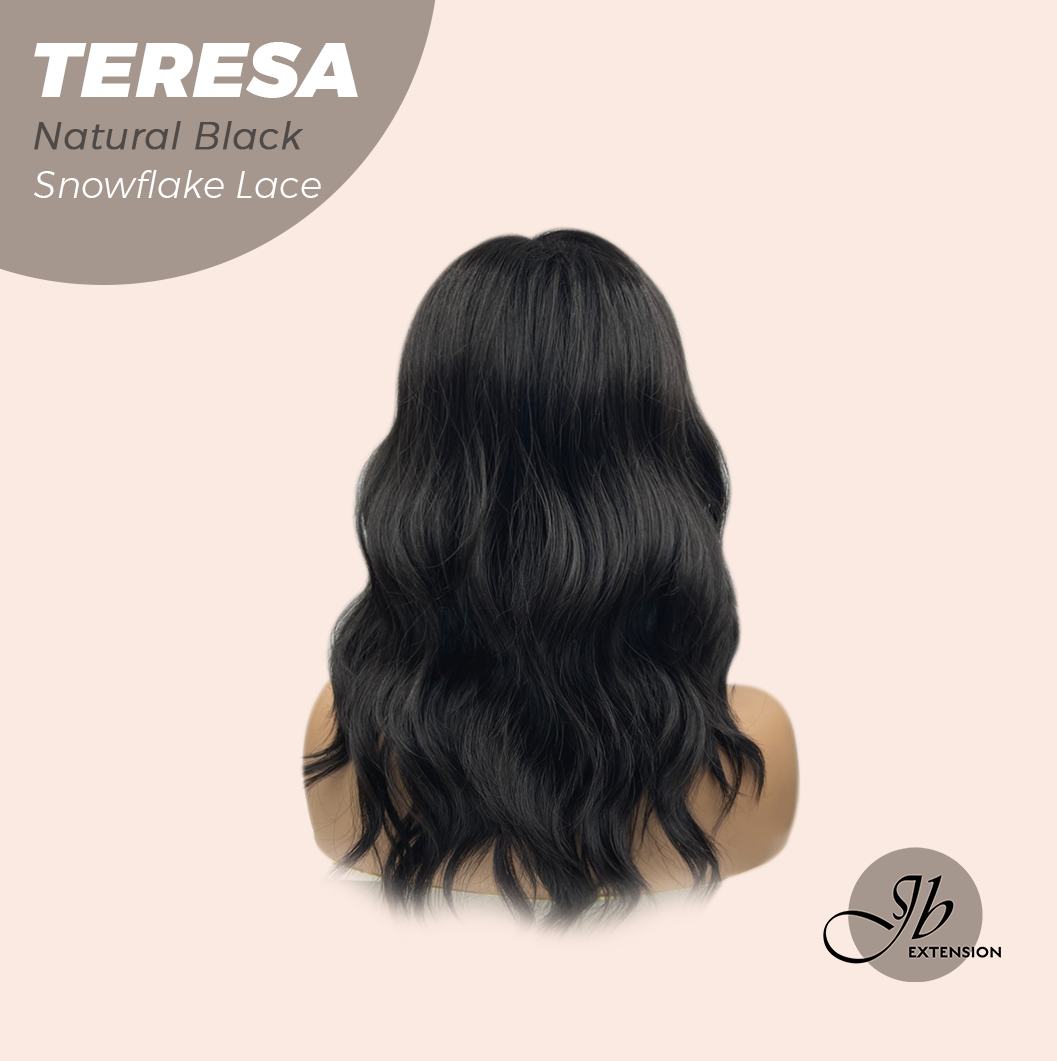 JBEXTENSION 18 Inches Natural Black Pre-Cut Snowflake Lace Frontlace Glueless Wig TERESA NATURAL BLACK【PERMATEASE】【BENDY EAR TABS】
