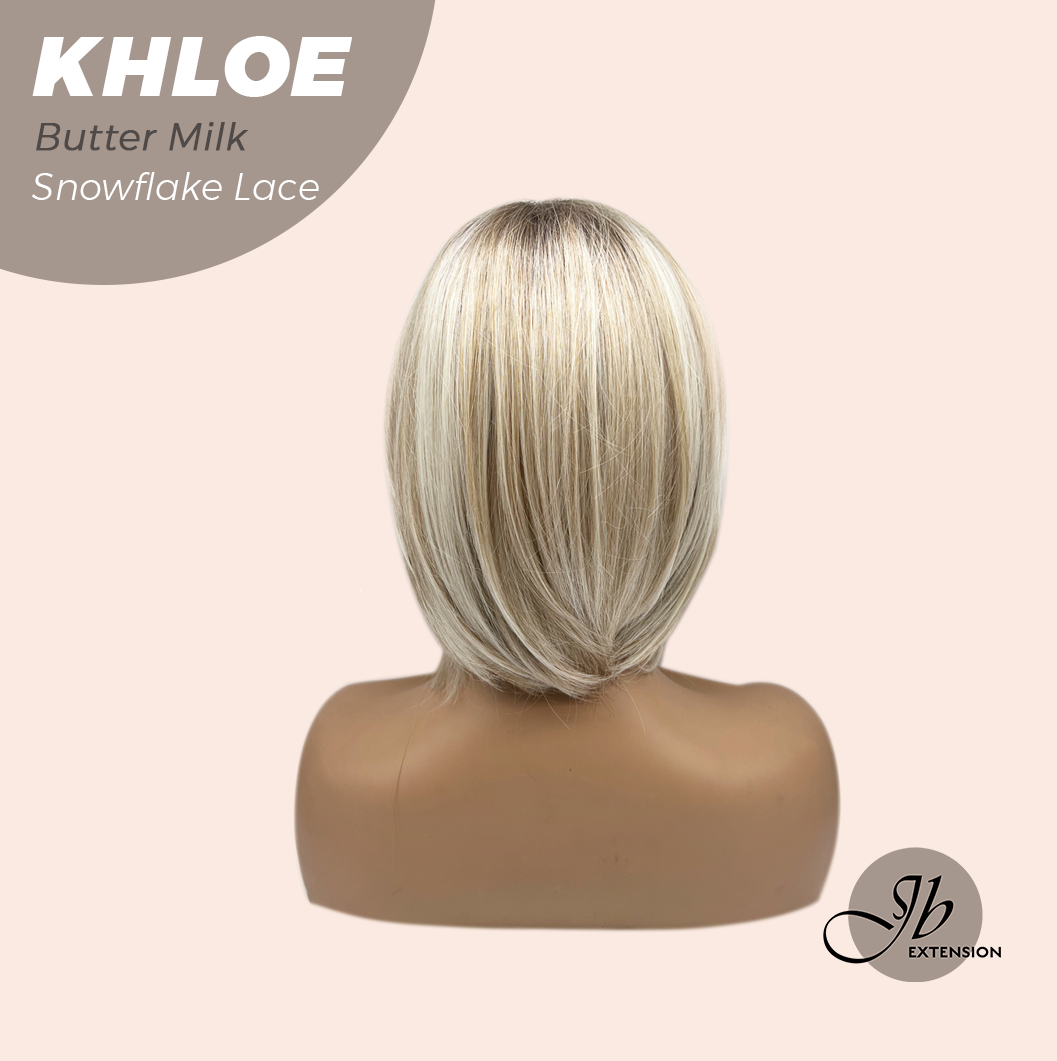 JBEXTENSION 12 Inches Bob Cut Butter Milk Pre-Cut Snowflake Lace Frontlace Glueless Wig KHLOE BUTTER MILK【PERMATEASE】【BENDY EAR TABS】- M/L