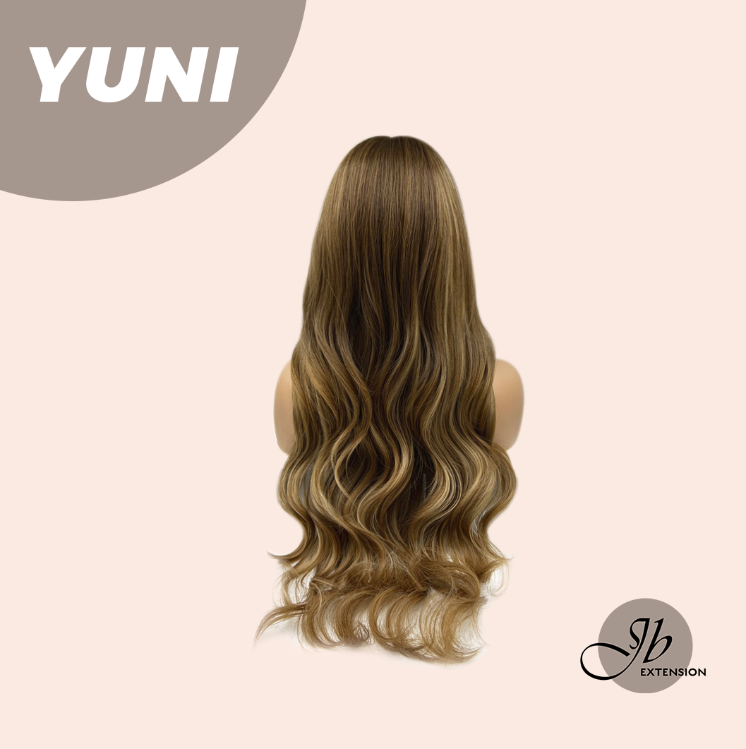 JBEXTENSION 28 Inches Brown With Highlight Curly Wig With Bangs YUNI