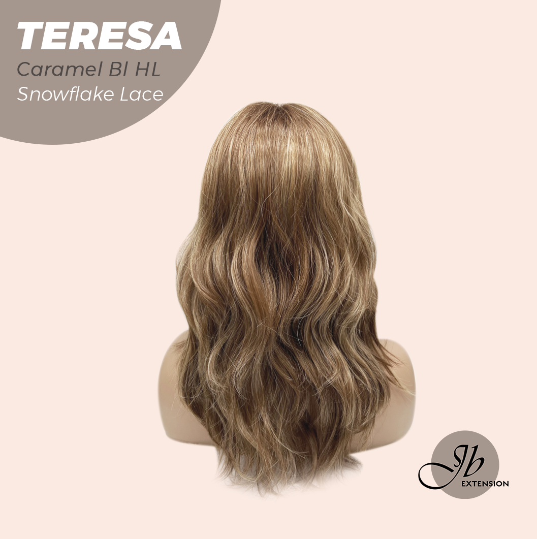 JBEXTENSION 18 Inches Caramel Blonde Highlight Pre-Cut Snowflake Lace Frontlace Glueless Wig TERESA CARAMEL BLONDE HIGHLIGHT【PERMATEASE】【BENDY EAR TABS】