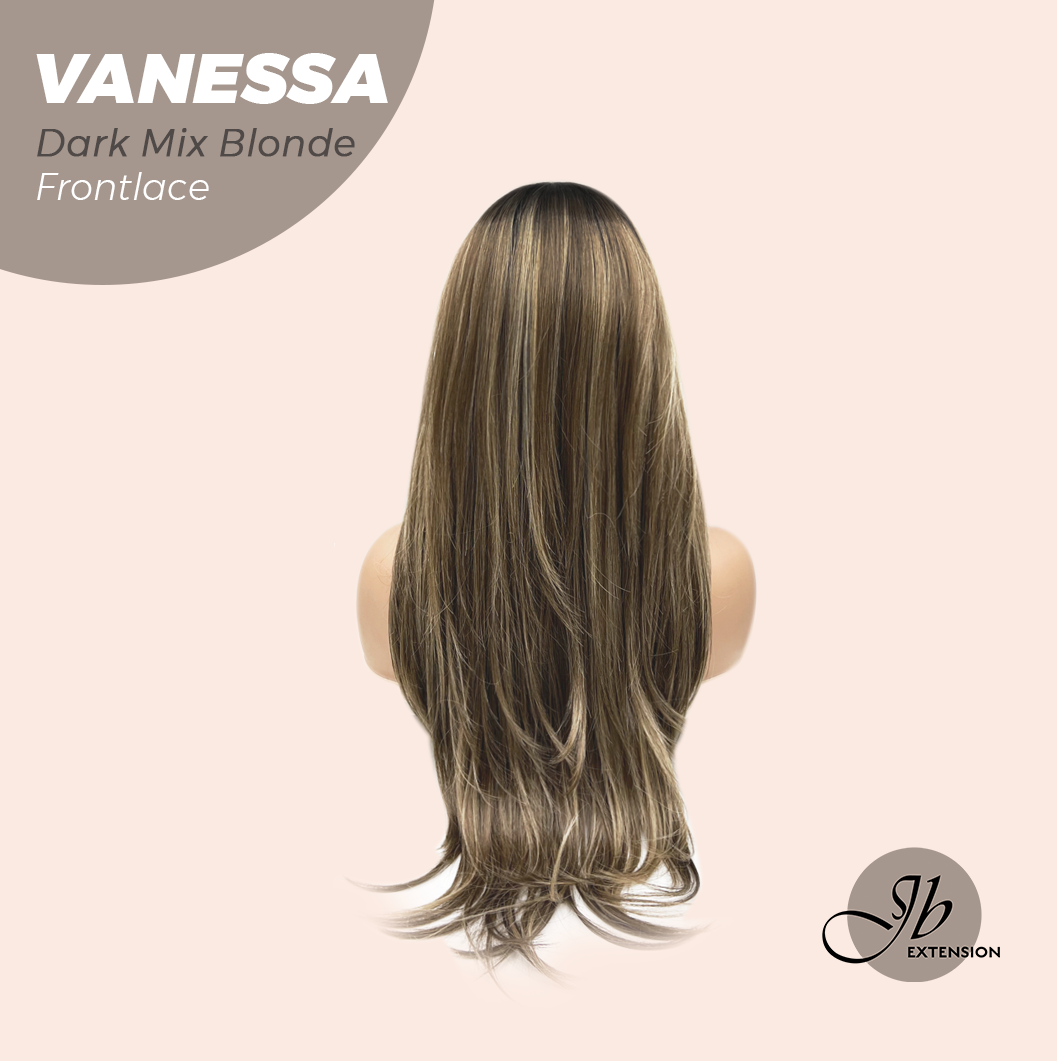 Nichole's Selection - 26 Inches Curly Dark Mix Blonde Pre-Cut Frontlace Wig VANESSA DARK MIX BLONDE