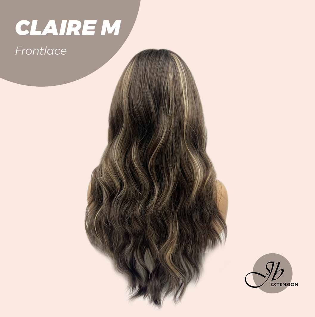 CLAIRE LACE M - 22 Inches Body Wave Brown With Highlight Pre-Cut Frontlace Glueless Wig